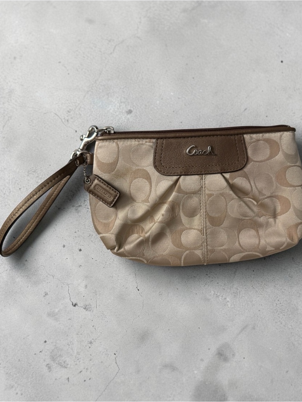 Coach Tan Signature Wristlet Clutch